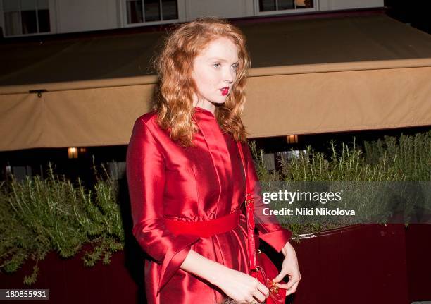 Lily Cole is sighted leaving lulu Restaurant, Mayfair on September 16, 2013 in London, England.