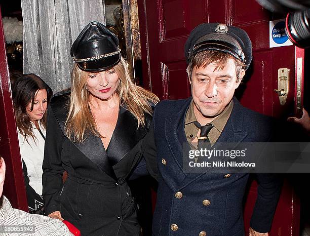 Kate Moss and Jamie Hince are sighted leaving lulu Restaurant, Mayfair on September 16, 2013 in London, England.