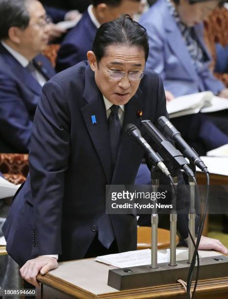 Japanese Prime Minister Fumio Kishida attends a House of Councillors budget committee session in Tokyo on Nov. 29, 2023.