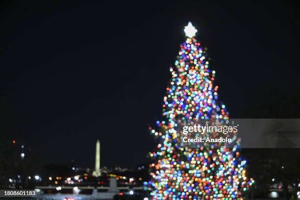 The Capitol Christmas tree is illuminated at the U.S. Capitol West Lawn in Washington, United States, November 28, 2023.