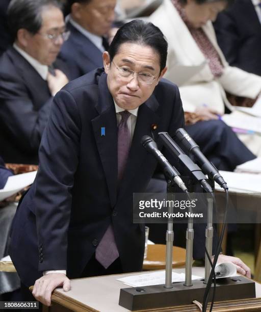 Japanese Prime Minister Fumio Kishida attends a House of Councillors budget committee session in Tokyo on Nov. 28, 2023.