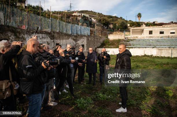 Fabio Cannavaro speaks as he visits the Paradiso Center on November 22, 2023 in Naples, Italy. Inaugurated in 1975 and the historic training ground...