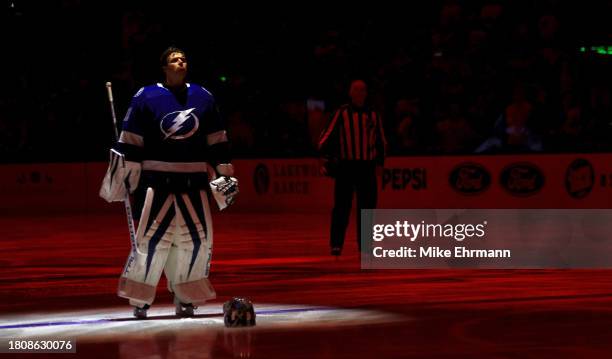 Jonas Johansson of the Tampa Bay Lightning looks on during a game against the Winnipeg Jets at Amalie Arena on November 22, 2023 in Tampa, Florida.