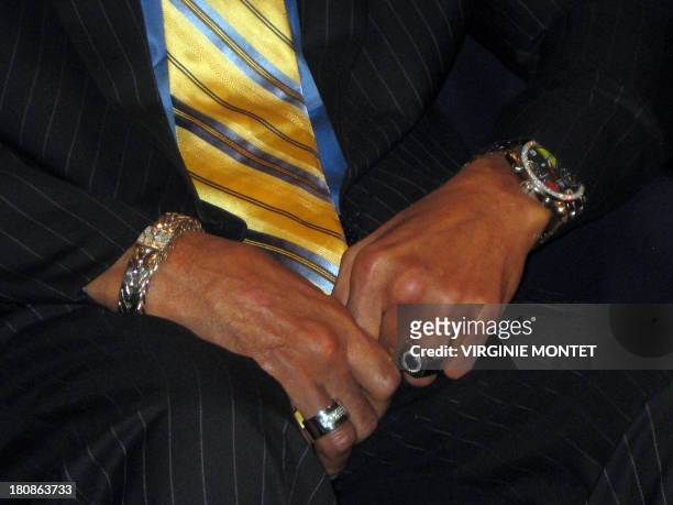 The hands of World Heavyweight Boxing Champion Muhammad Ali are viewed as he attends a news conference at the National Press Club on May 24, 2011 in...