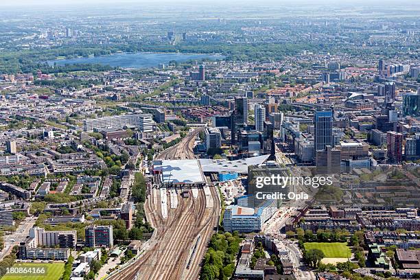 aerial shot of rotterdam central station - rotterdam station stock pictures, royalty-free photos & images