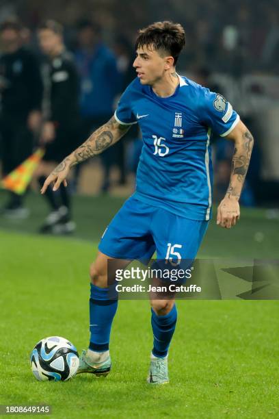 Lazaros Rota of Greece in action during the UEFA EURO 2024 European qualifier match between Greece and France at OPAP Arena, Agia Sofia Stadium on...