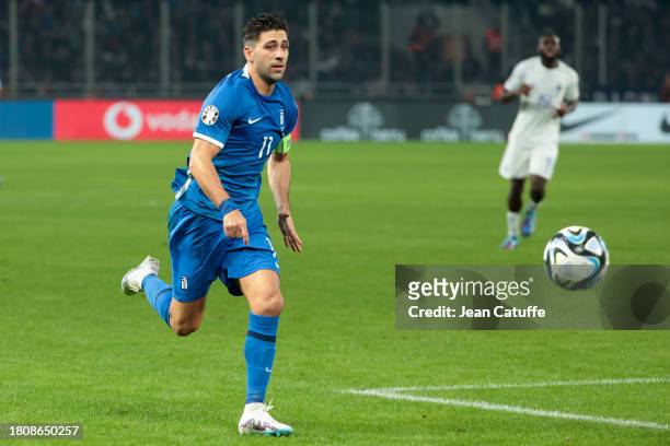 Tasos Bakasetas of Greece in action during the UEFA EURO 2024 European qualifier match between Greece and France at OPAP Arena, Agia Sofia Stadium on...