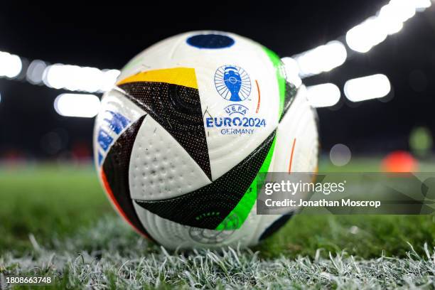 The Official Adidas Fussballliebe UEFA 2024 matchball prior to the UEFA EURO 2024 European qualifier match between Italy and North Macedonia at...