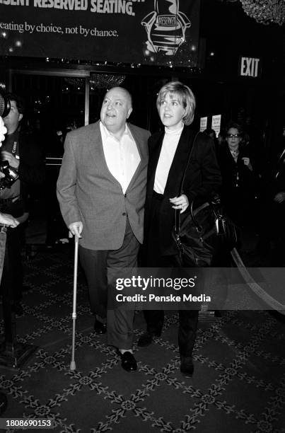 Roger Ailes and Elizabeth Tilson attend the local premiere of "Bulworth" at the Ziegfeld Theatre in New York City on April 30, 1998.