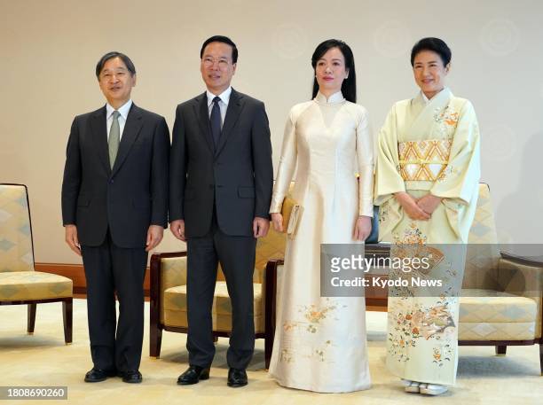 Japanese Emperor Naruhito, Vietnamese President Vo Van Thuong, his wife Phan Thi Thanh Tam and Japanese Empress Masako pose ahead of a meeting at the...