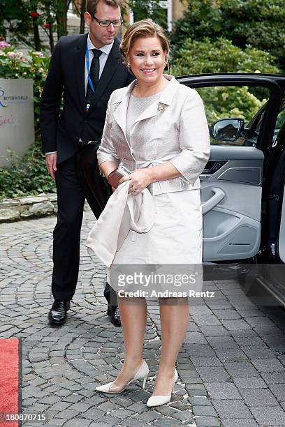 Her Royal Highness Grand Duchess Maria Teresa of Luxembourg arrives at the Civil Wedding Of Prince Felix Of Luxembourg & Claire Lademacher at Villa...