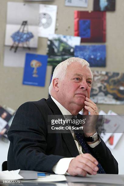 Lord Chris Patten sits in Sculptor Anthony Gormley's studio following the announcement that Mr Gormley has been awarded the Sculpture Laureate in the...