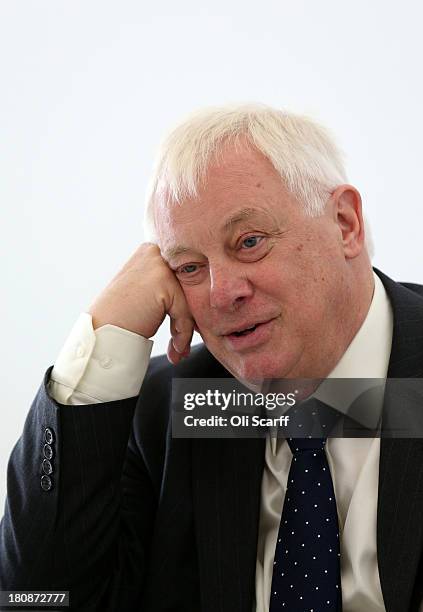 Lord Chris Patten sits in Sculptor Anthony Gormley's studio following the announcement that Mr Gormley has been awarded the Sculpture Laureate in the...