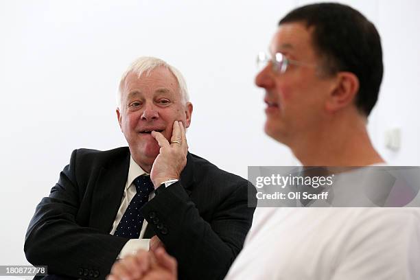 Sculptor Anthony Gormley sits with Lord Chris Patten at Mr Gormley's studio following the announcement that he has been awarded the Sculpture...