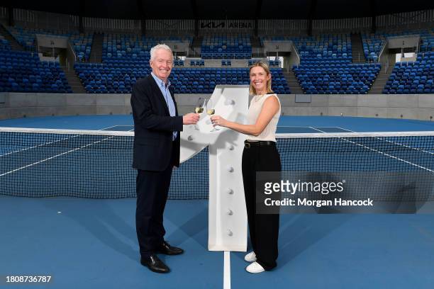 Craig Tiley, Australian Open Tournament Director and CEO of Tennis Australia and Women’s doubles world number one, Storm Hunter pose for a photo...
