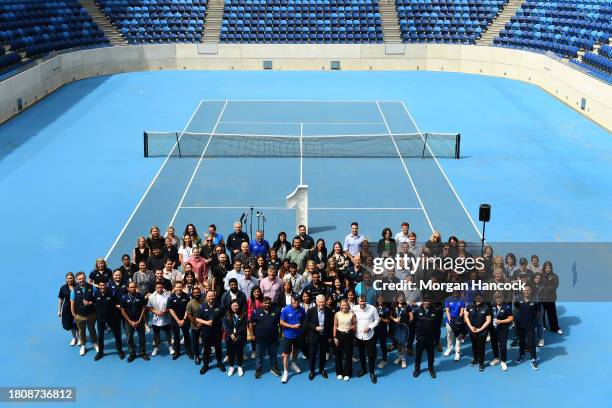 Craig Tiley, Australian Open Tournament Director and CEO of Tennis Australia and Women’s doubles world number one, Storm Hunter pose for a photo with...
