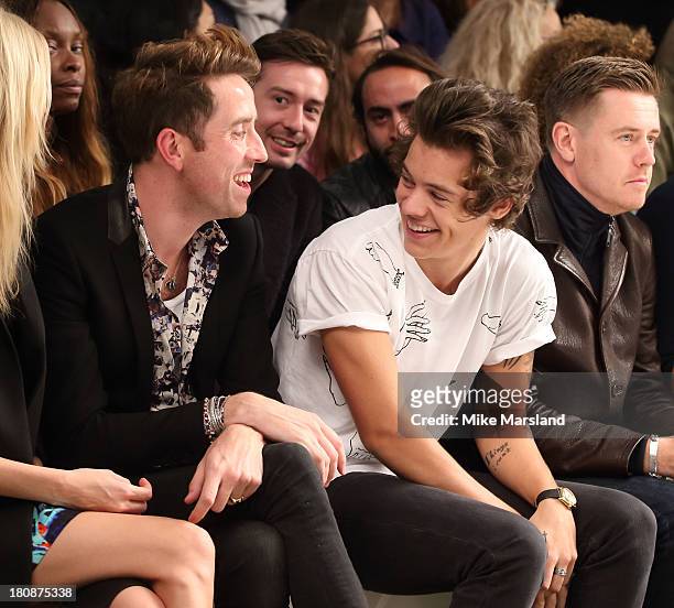 Harry Styles and Nick Grimshaw attend the Fashion East show at London Fashion Week SS14 on September 17, 2013 in London, England.