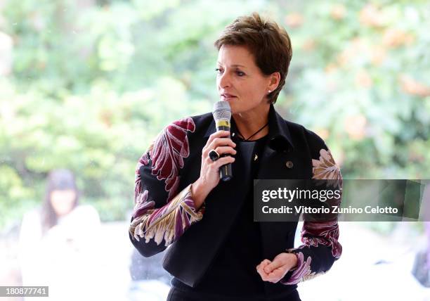 Kering Senior Vice President of Communications Louise Beveridge attends 'Empowering New Generations' Press Conference on September 17, 2013 in Milan,...