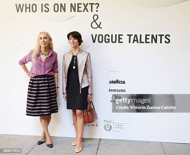 Director of Vogue Italia Franca Sozzani and Cristina Tajani attend 'Empowering New Generations' Press Conference on September 17, 2013 in Milan,...