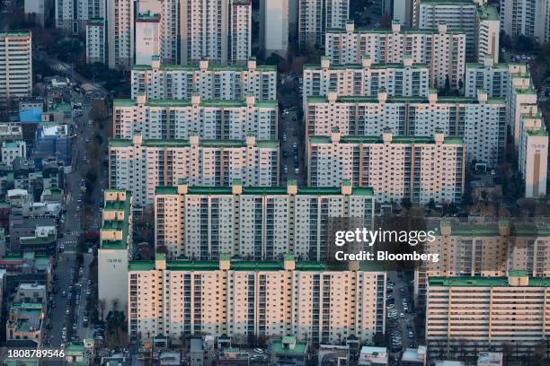 Residential apartment buildings seen from the rooftop of the Lotte Corp. World Tower in Seoul, South Korea, on Tuesday, Nov. 28, 2023. South Korea is...