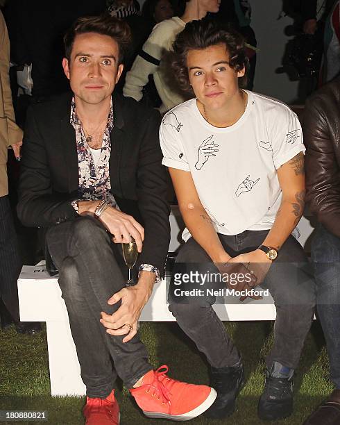 Nick Grimshaw and Harry Styles seen at a Fashion East fashion show on September 17, 2013 in London, England.