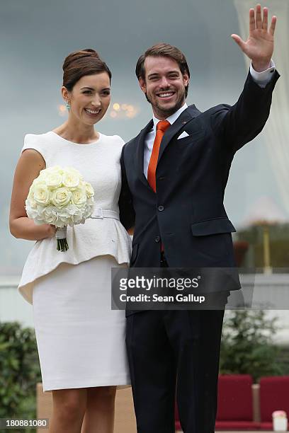 Prince Felix Of Luxembourg and Princess Claire of Luxembourg pose in front of photograhers after taking their vows at their Civil Wedding Ceremony at...