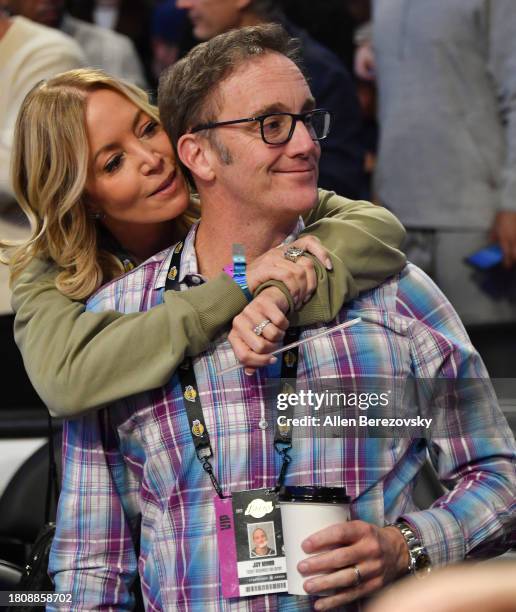 Los Angeles Lakers owner Jeanie Buss and Jay Mohr attend a basketball game against the Dallas Mavericks at Crypto.com Arena on November 22, 2023 in...