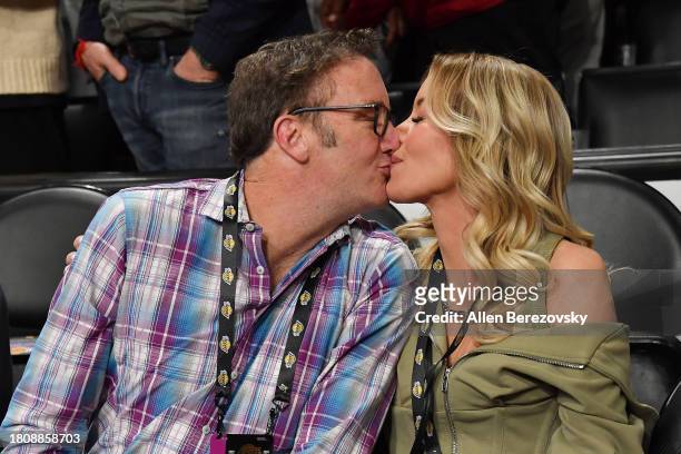 Los Angeles Lakers owner Jeanie Buss and Jay Mohr attend a basketball game against the Dallas Mavericks at Crypto.com Arena on November 22, 2023 in...