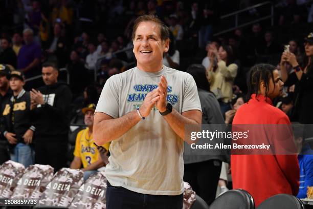 Dallas Mavericks owner Mark Cuban attends a basketball game against the Los Angeles Lakers at Crypto.com Arena on November 22, 2023 in Los Angeles,...