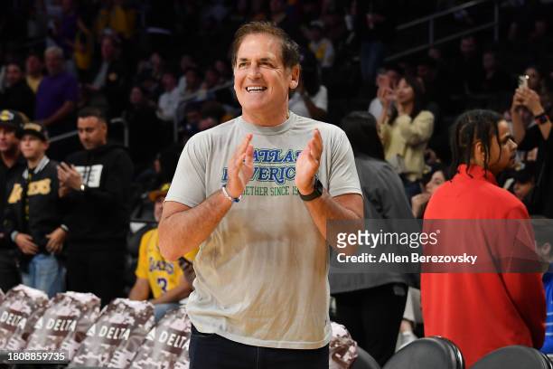Dallas Mavericks owner Mark Cuban attends a basketball game against the Los Angeles Lakers at Crypto.com Arena on November 22, 2023 in Los Angeles,...