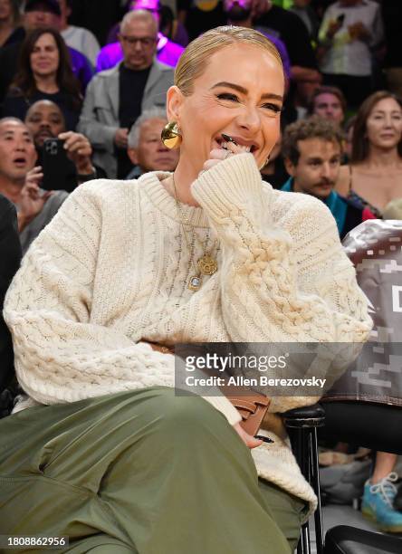 Adele attends a basketball game between the Los Angeles Lakers and the Dallas Mavericks at Crypto.com Arena on November 22, 2023 in Los Angeles,...