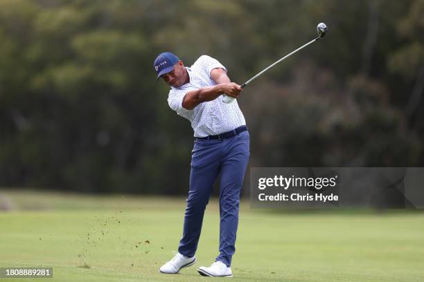 Jhonattan Vegas of Venezuela plays a shot during day one of the 2023 Australian PGA Championship at Royal Queensland Golf Club on November 23, 2023...