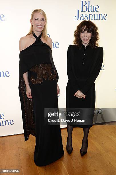 Cate Blanchett and Sally Hawkins attend the UK premiere of 'Blue Jasmine' at The Odeon West End on September 17, 2013 in London, England.