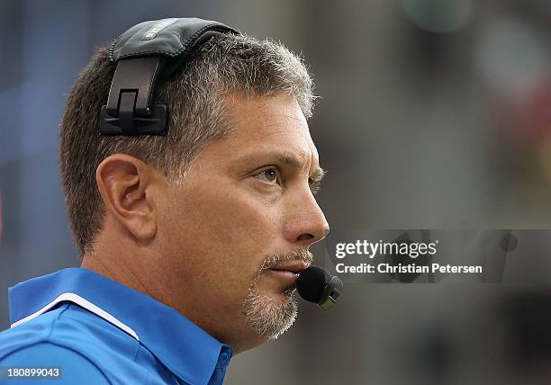 Head coach Jim Schwartz of the Detroit Lions on the sidelines during the NFL game against the Arizona Cardinals at the University of Phoenix Stadium...