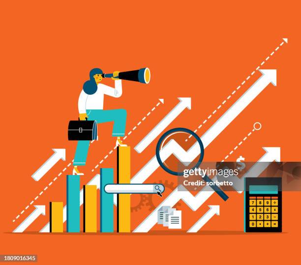 ilustrações de stock, clip art, desenhos animados e ícones de businesswoman - searching for business - plano de atividades