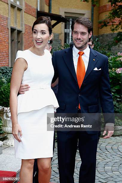 Prince Felix Of Luxembourg and Claire Lademacher arrive at their Civil Wedding Ceremony at Villa Rothschild Kempinski on September 17, 2013 in...