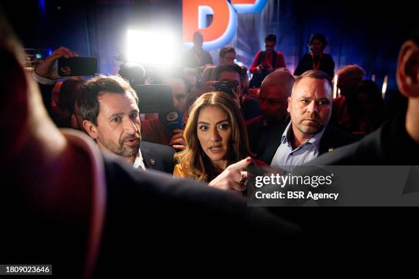 Leader Dilan Yesilgoz is seen at the VVD election night gathering at the Fokker Terminal after losing the 2023 Dutch General Election on November 22,...