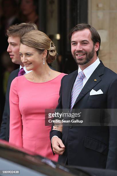 Her Royal Highness Crown Princess Stephanie of Luxembourg and His Royal Highness Crown Prince Guillaume of Luxembourg depart from the Civil Wedding...