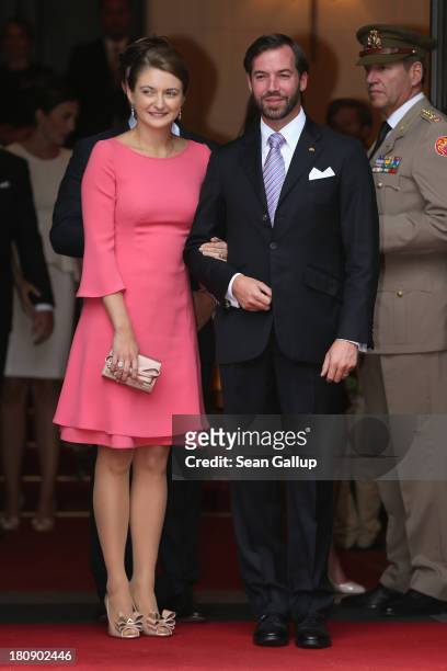 Her Royal Highness Crown Princess Stephanie of Luxembourg and His Royal Highness Crown Prince Guillaume of Luxembourg depart from the Civil Wedding...