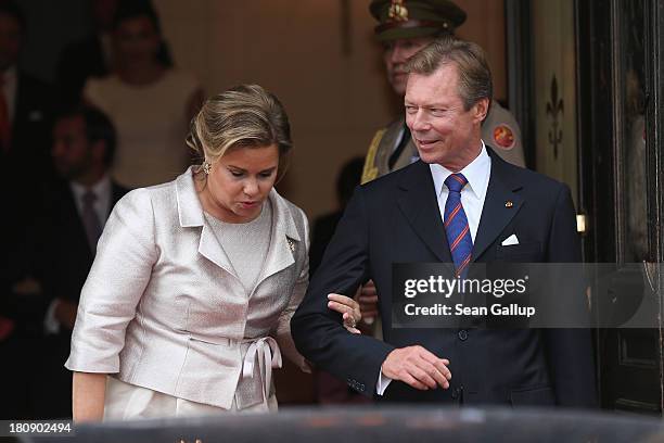 Her Royal Highness Grand Duchess Maria Teresa of Luxembourg and His Royal Highness Grand Duke Henri of Luxembourg depart the Civil Wedding Of Prince...