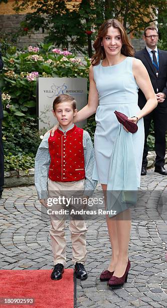 Princess Tessy of Luxembourg and Prince Gabriel of Luxembourg arrive at the Civil Wedding Of Prince Felix Of Luxembourg at Villa Rothschild Kempinski...