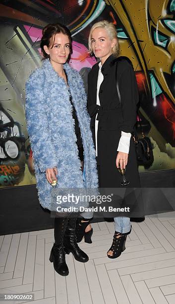 Miranda Kilbey and Elektra Kilbey of Say Lou Lou attends the Dazed & Confused October issue launch party at Chotto Matte on September 17, 2013 in...