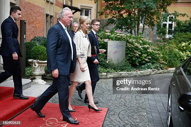 Hartmut Lademacher and Gabriele Lademacher-Schneider emerge from the villa after attending the Civil Wedding Of Prince Felix Of Luxembourg & Claire...
