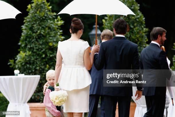 Prince Felix Of Luxembourg and Princess Claire of Luxembourg emerge from the villa after taking their vows at their Civil Wedding at Villa Rothschild...