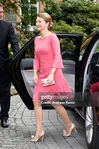 Crown Princess Stephanie of Luxembourg attends the Civil Wedding Of Prince Felix Of Luxembourg & Claire Lademacher at Villa Rothschild Kempinski on...