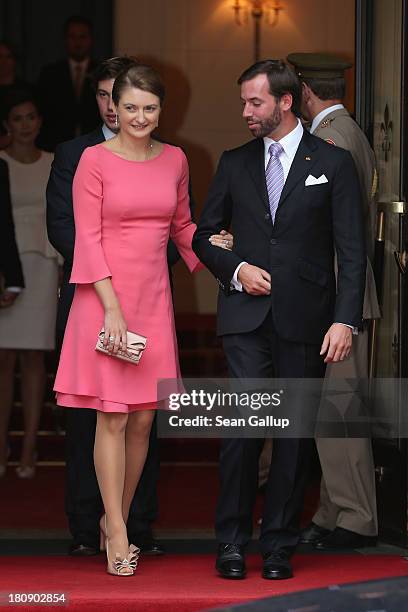 Her Royal Highness Crown Princess Stephanie of Luxembourg and His Royal Highness Crown Prince Guillaume of Luxembourg depart from the Civil Wedding...