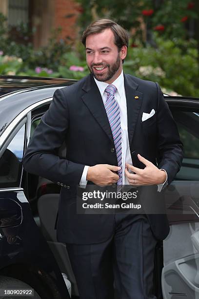 Crown Prince Guillaume of Prince of Luxembourg arrives to the Civil Wedding Of Prince Felix Of Luxembourg & Claire Lademacher at Villa Rothschild...