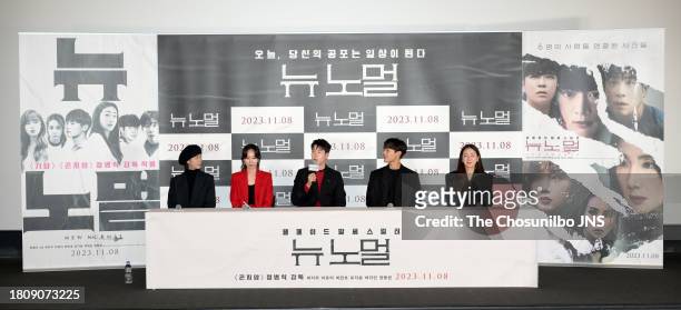 South Korean actor Ha Da-in, Pyo Ji-hoon, Choi Min-ho, Choi Ji-woo and singer Jeong Dong-Won attend the press conference for Korean movie "New...