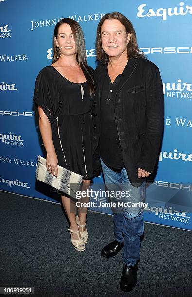 Janie Liszewski and Musician Eddie Van Halen attend the Esquire 80th anniversary and Esquire Network launch celebration at Highline Stages on...