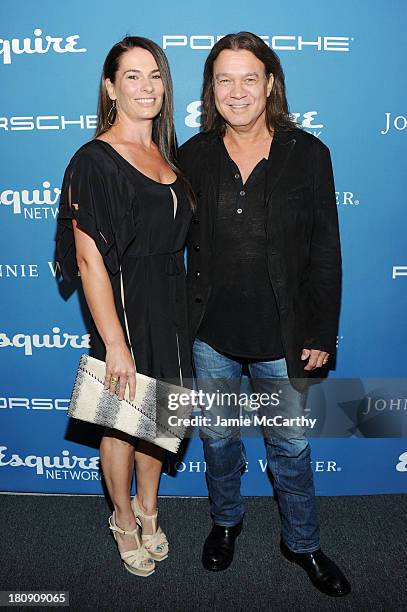 Janie Liszewski and Musician Eddie Van Halen attend the Esquire 80th anniversary and Esquire Network launch celebration at Highline Stages on...
